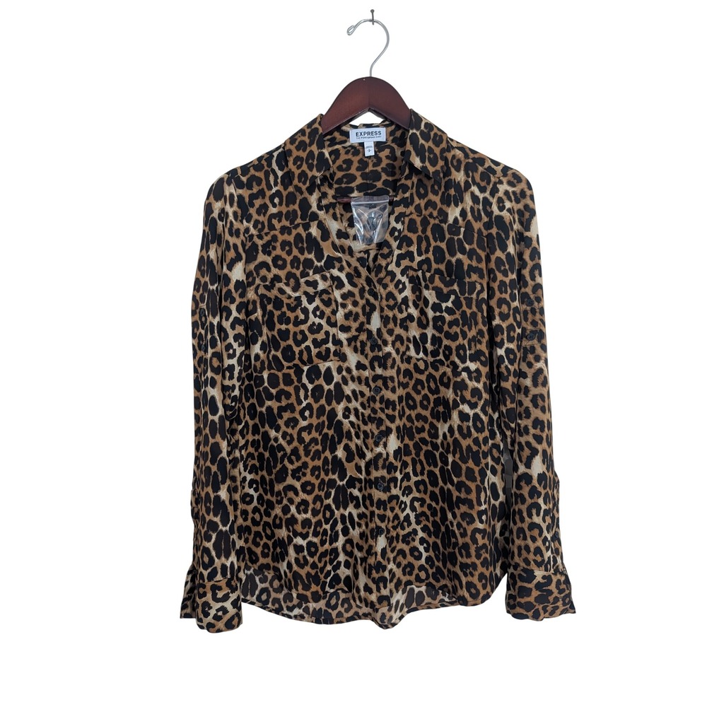 Express Portofino Shirt Small Leopard Print Fran Fine Mobwife Classic Office